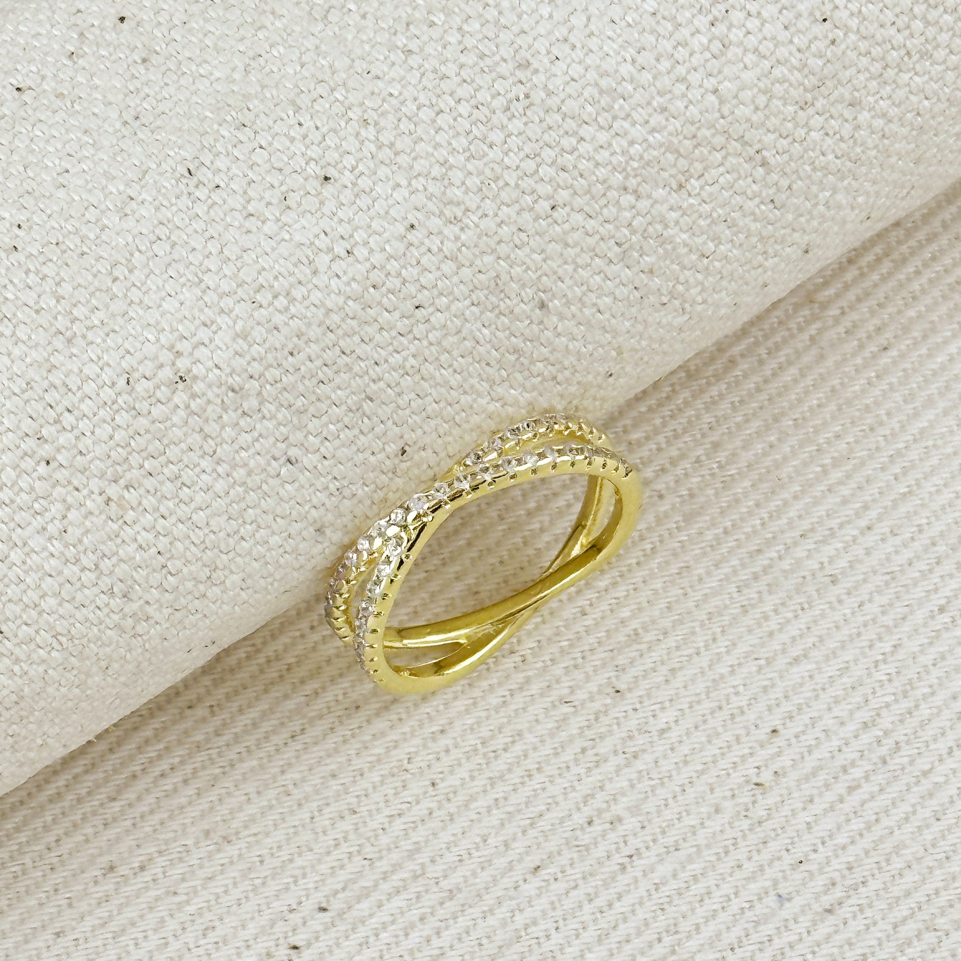 18K Gold Filled CZ X Ring
