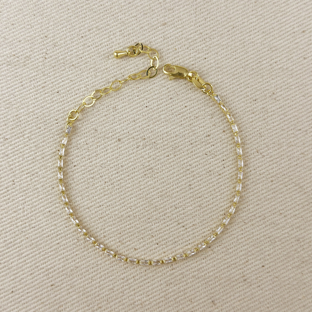 18k Gold Filled 1.5mm CZ Baguette Tennis Bracelet
