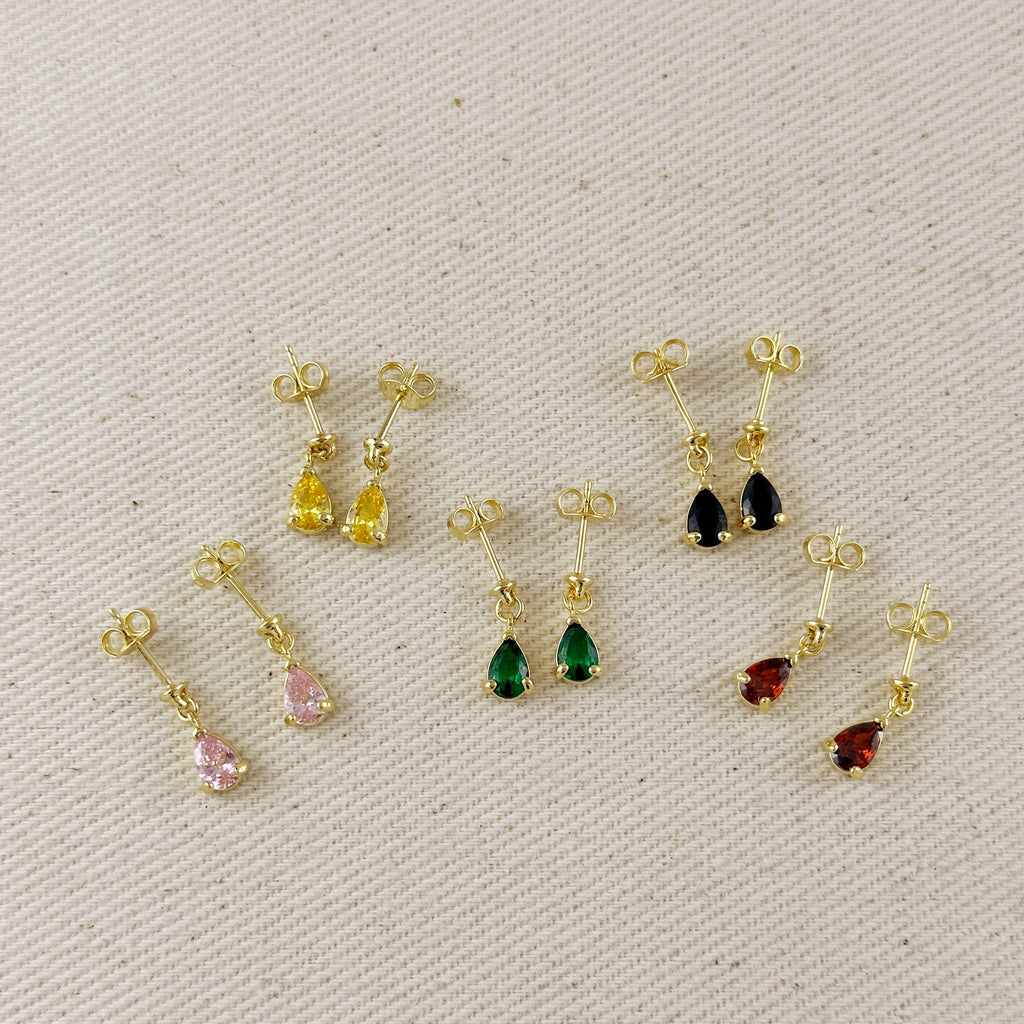 18k Gold Filled Colored CZ Teardrop Earrings