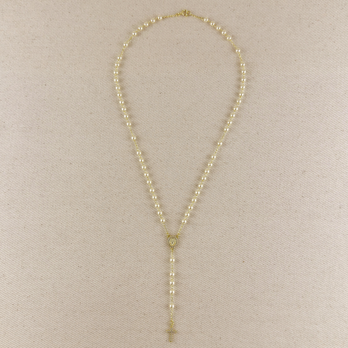 18k Gold Filled Shell Pearl Lady of Grace Rosary Necklace