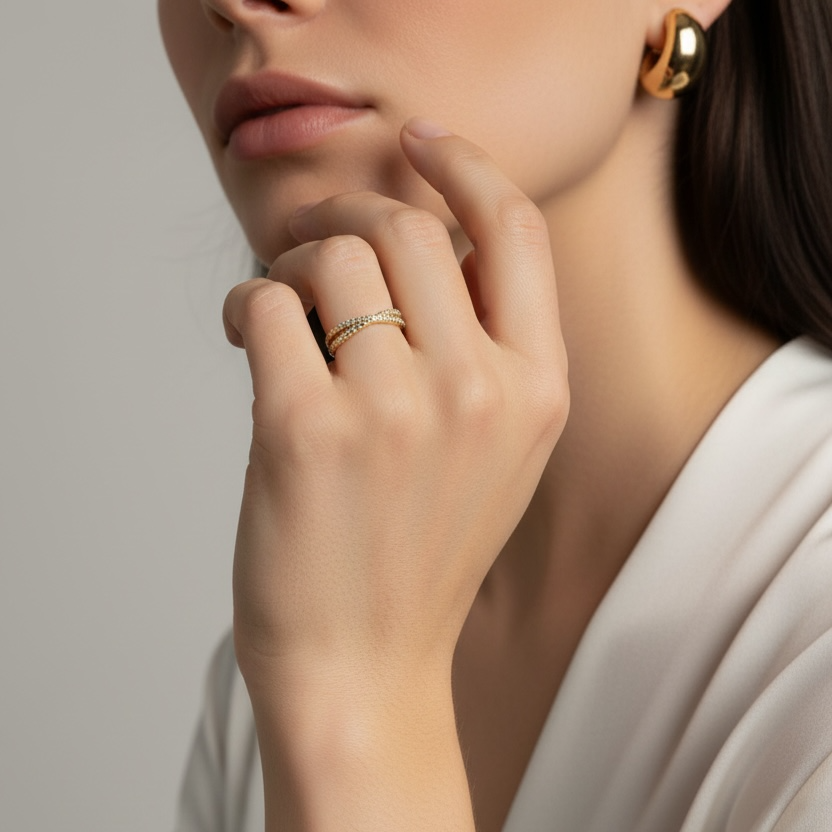 18K Gold Filled CZ X Ring