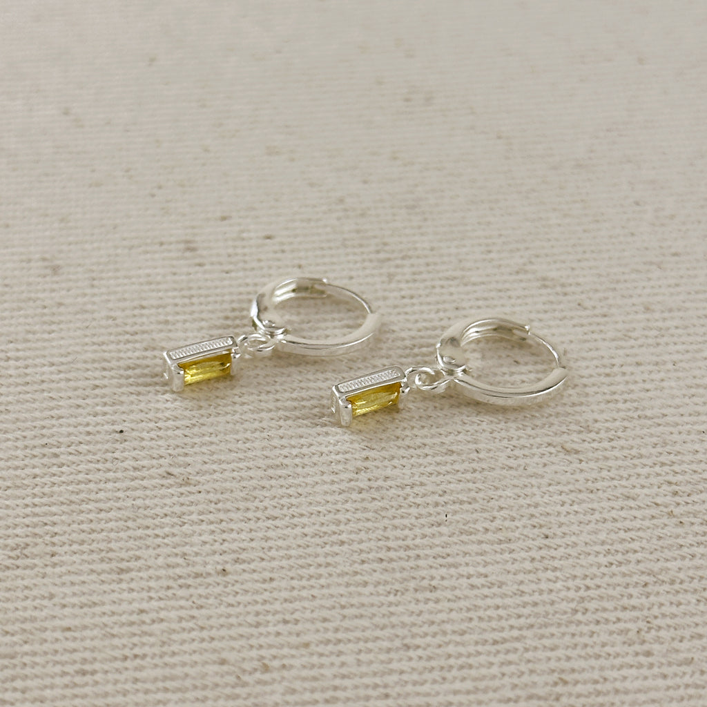 Silver Filled Baguette Birthstone Earrings
