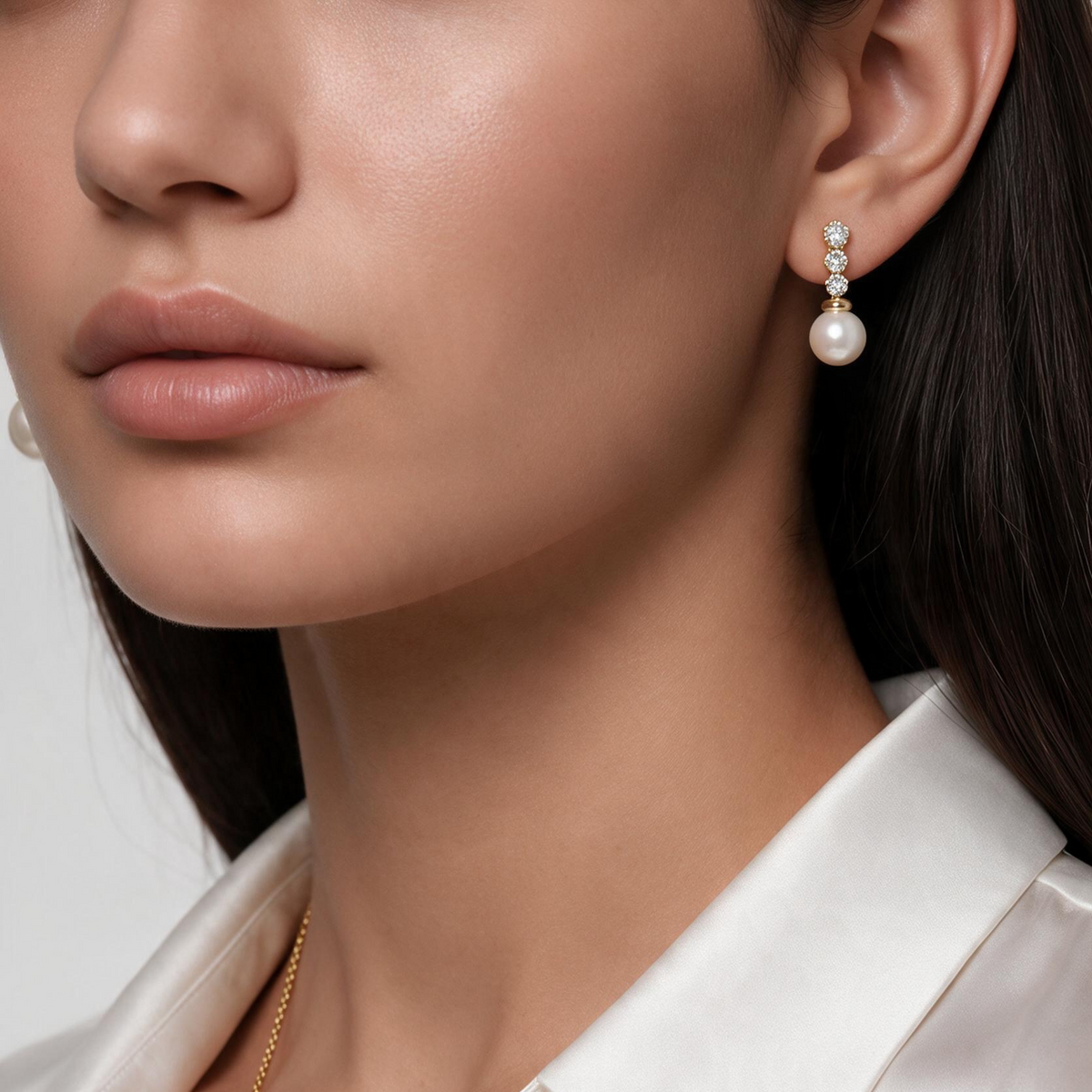 18k Gold Filled CZ & pearl Drop Stud Earrings