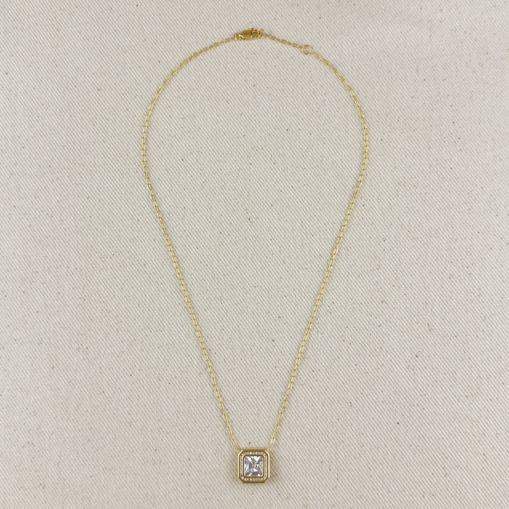 18K Gold Vermeil Bezel Princess Cut CZ Necklace