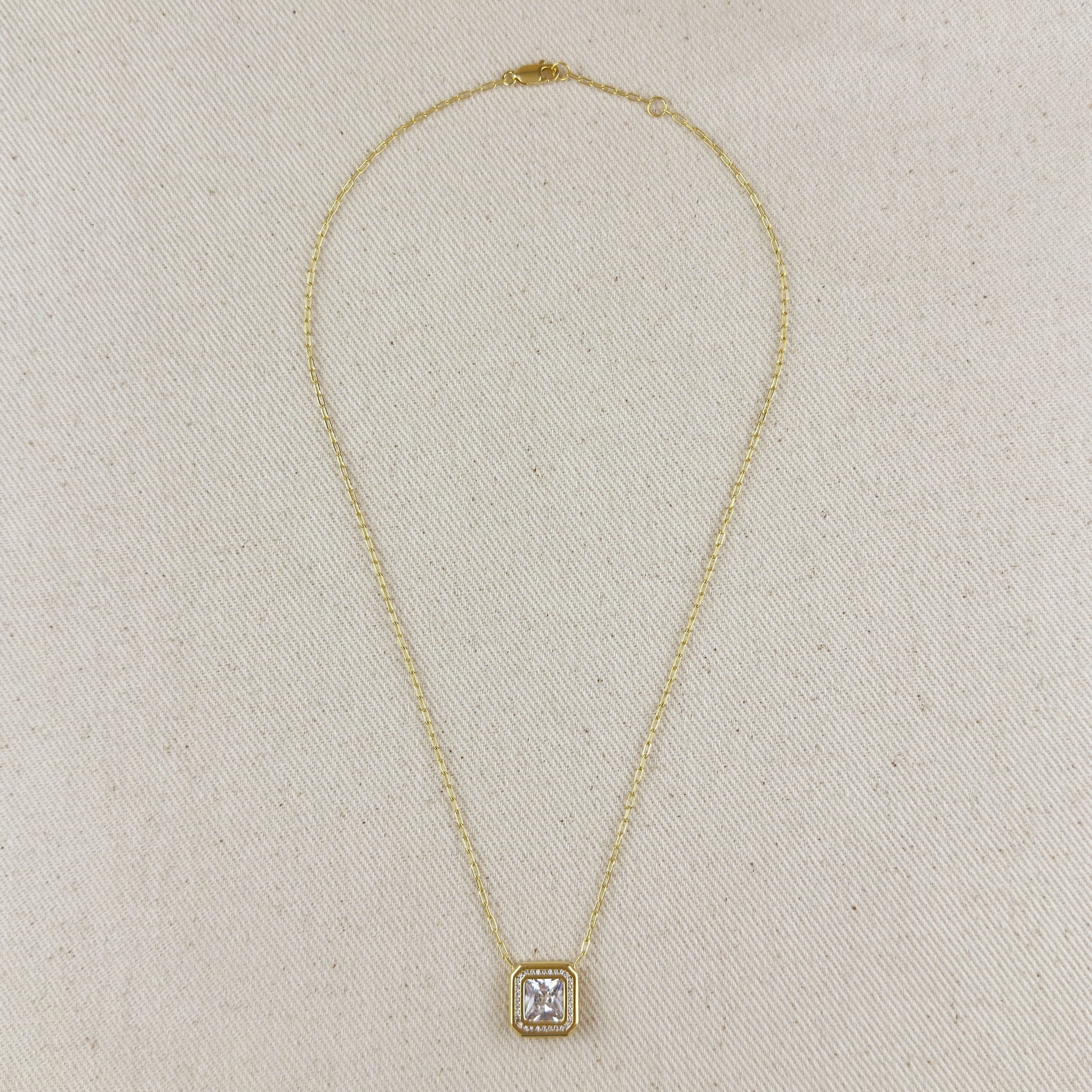 18K Gold Vermeil Bezel Princess Cut CZ Necklace