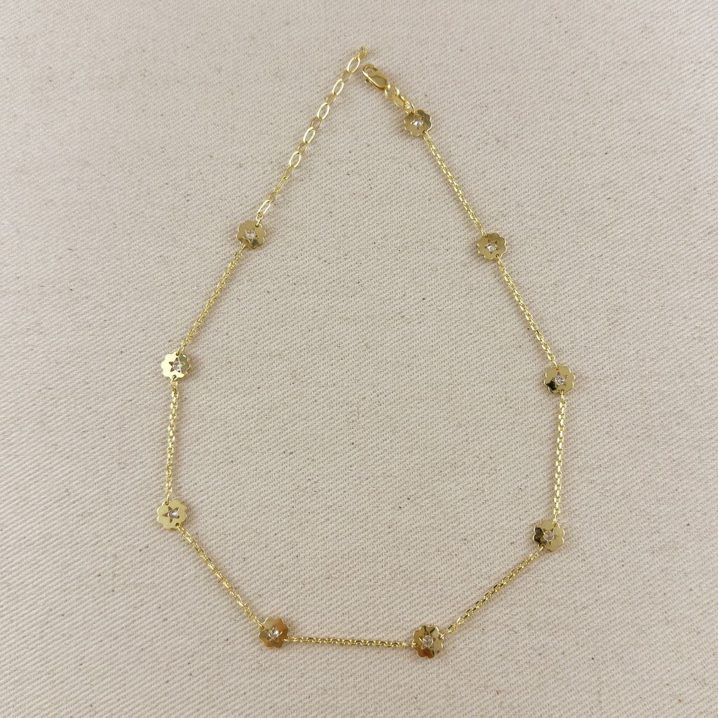 18k Gold Filled Flower CZ Necklace