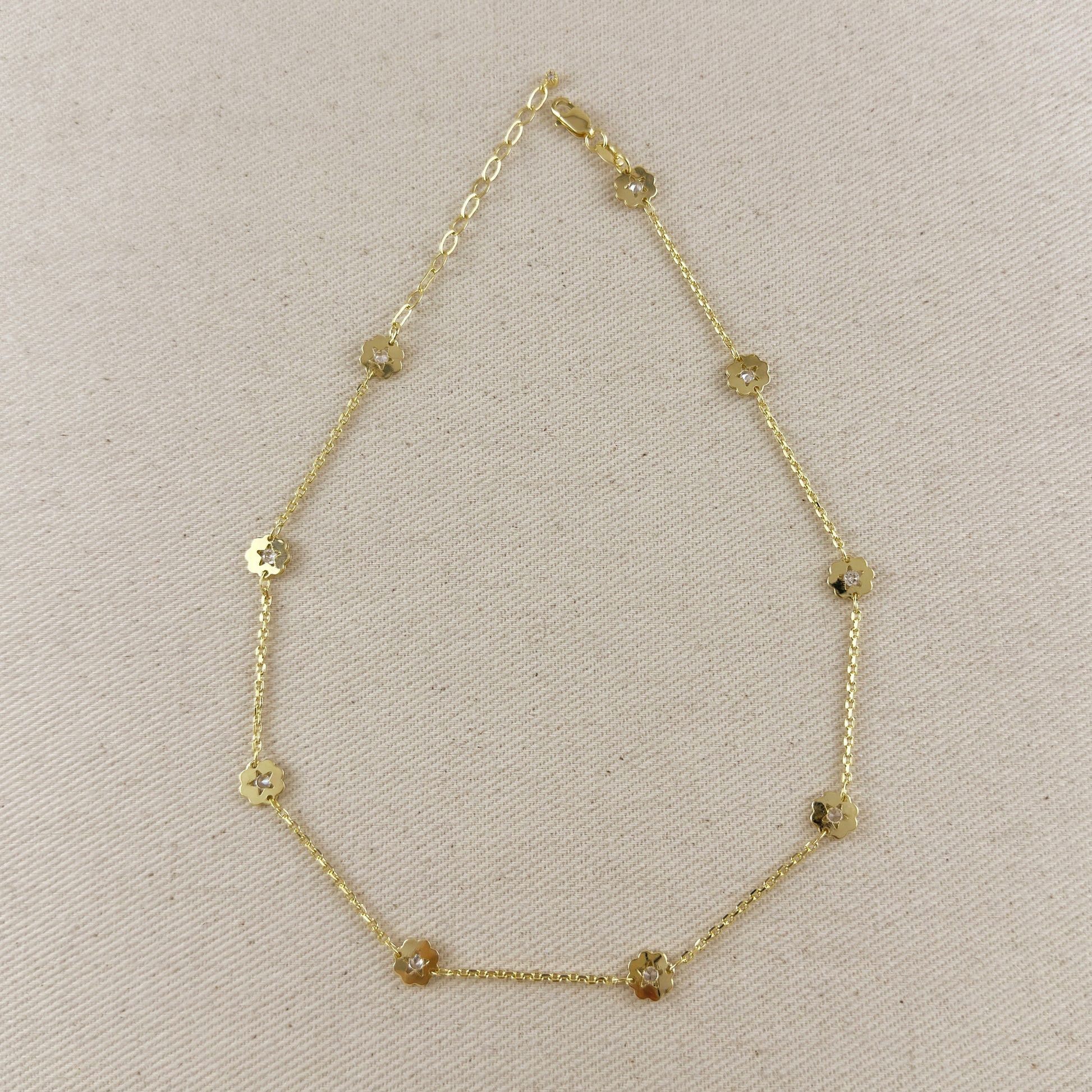 18k Gold Filled Flower CZ Necklace