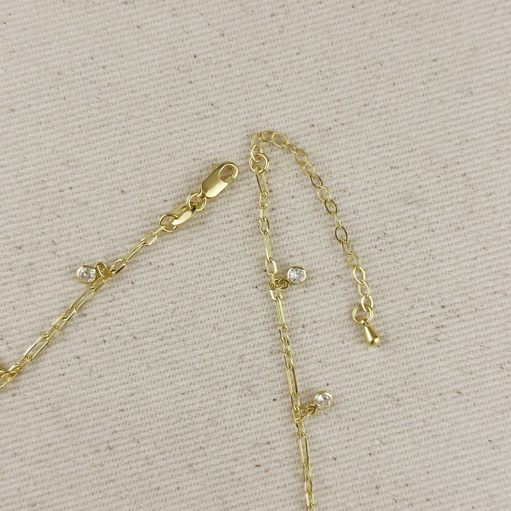 18K Gold Filled Paperclip Chain with Bezel CZ Drops Necklace