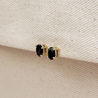 18k Gold Filled Oval Black Cubic Zirconia Stud Earrings