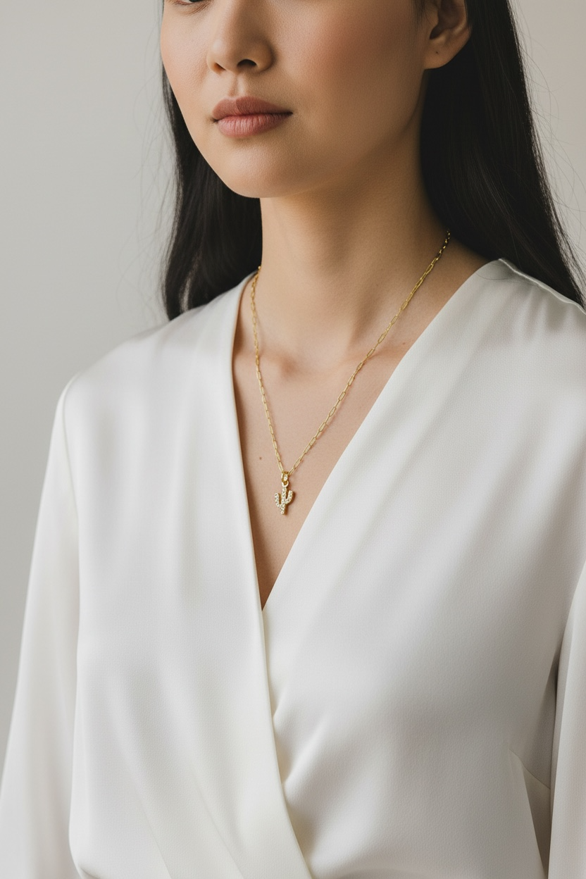 18k Gold Filled CZ Cactus Charm