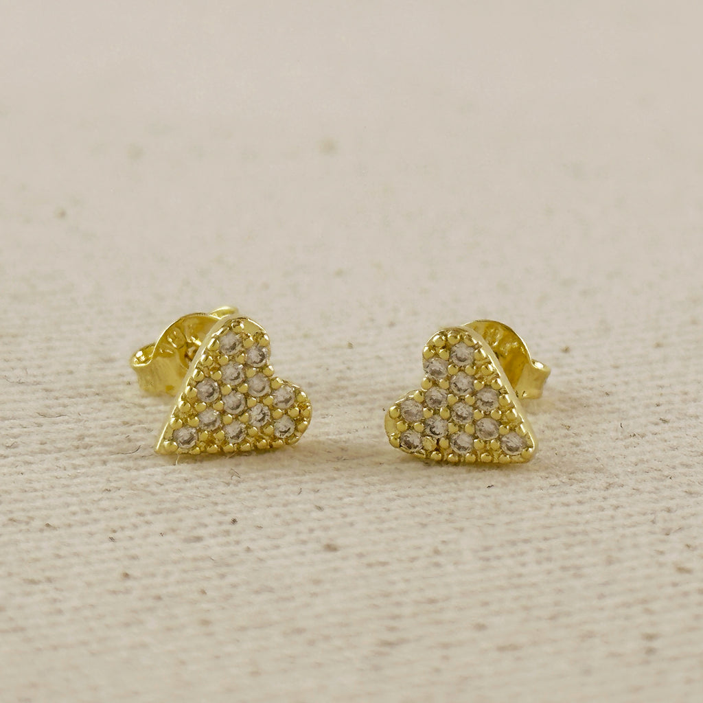 18k Gold Filled Colored CZ Heart Stud Earrings