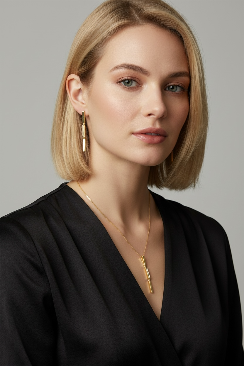 18k Gold Filled Triple Bar Drop Earrings