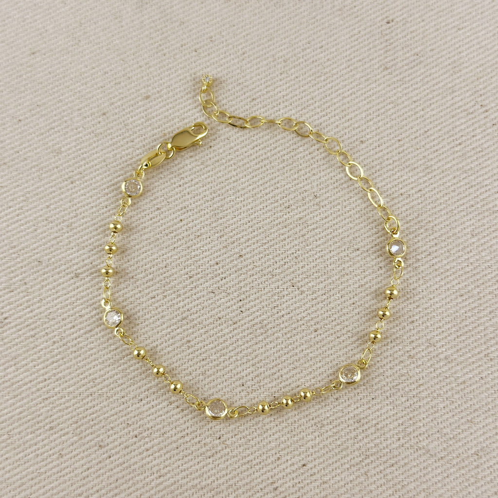 18k Gold Filled Beaded Bezel CZ Bracelet