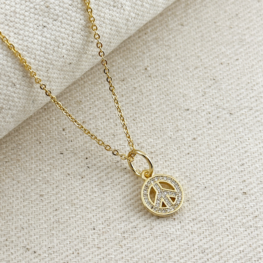 18k Gold Filled CZ Peace Sign Pendant