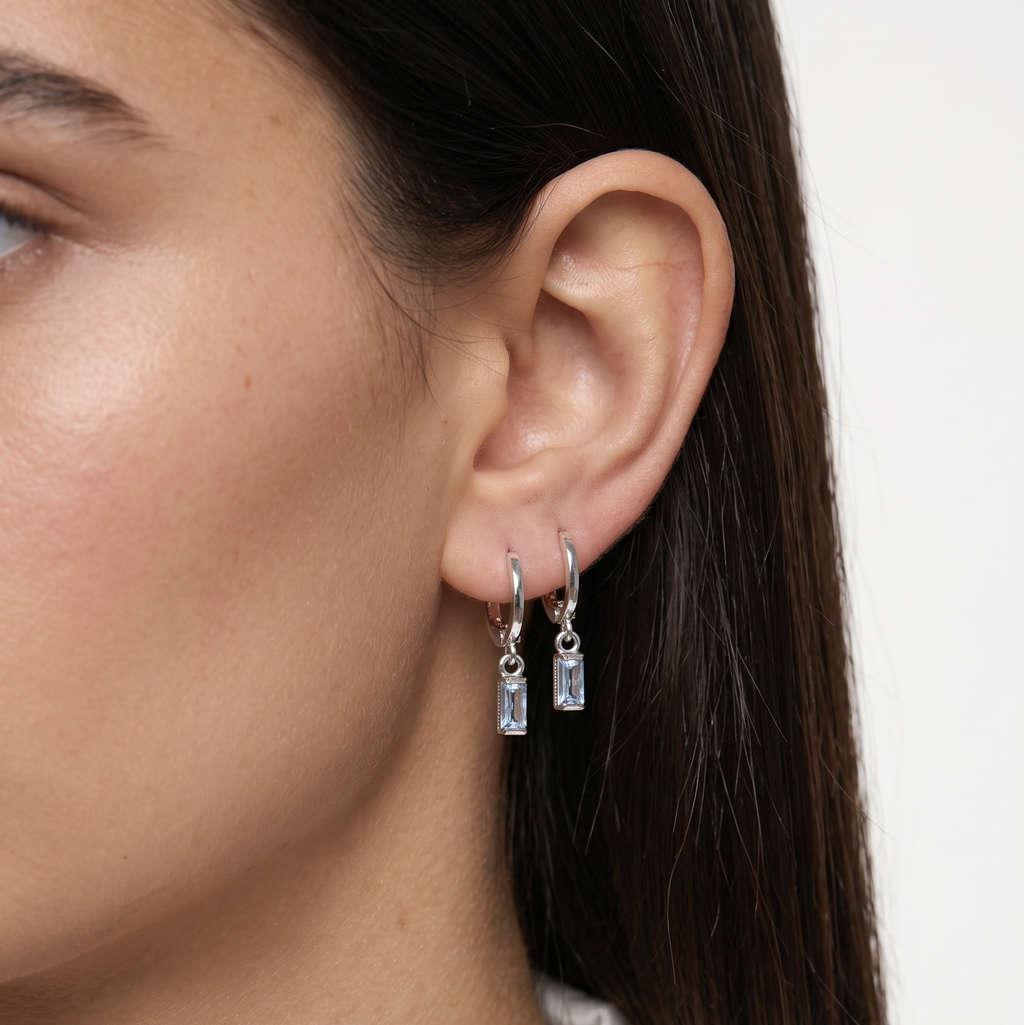 Silver Filled Baguette Birthstone Earrings