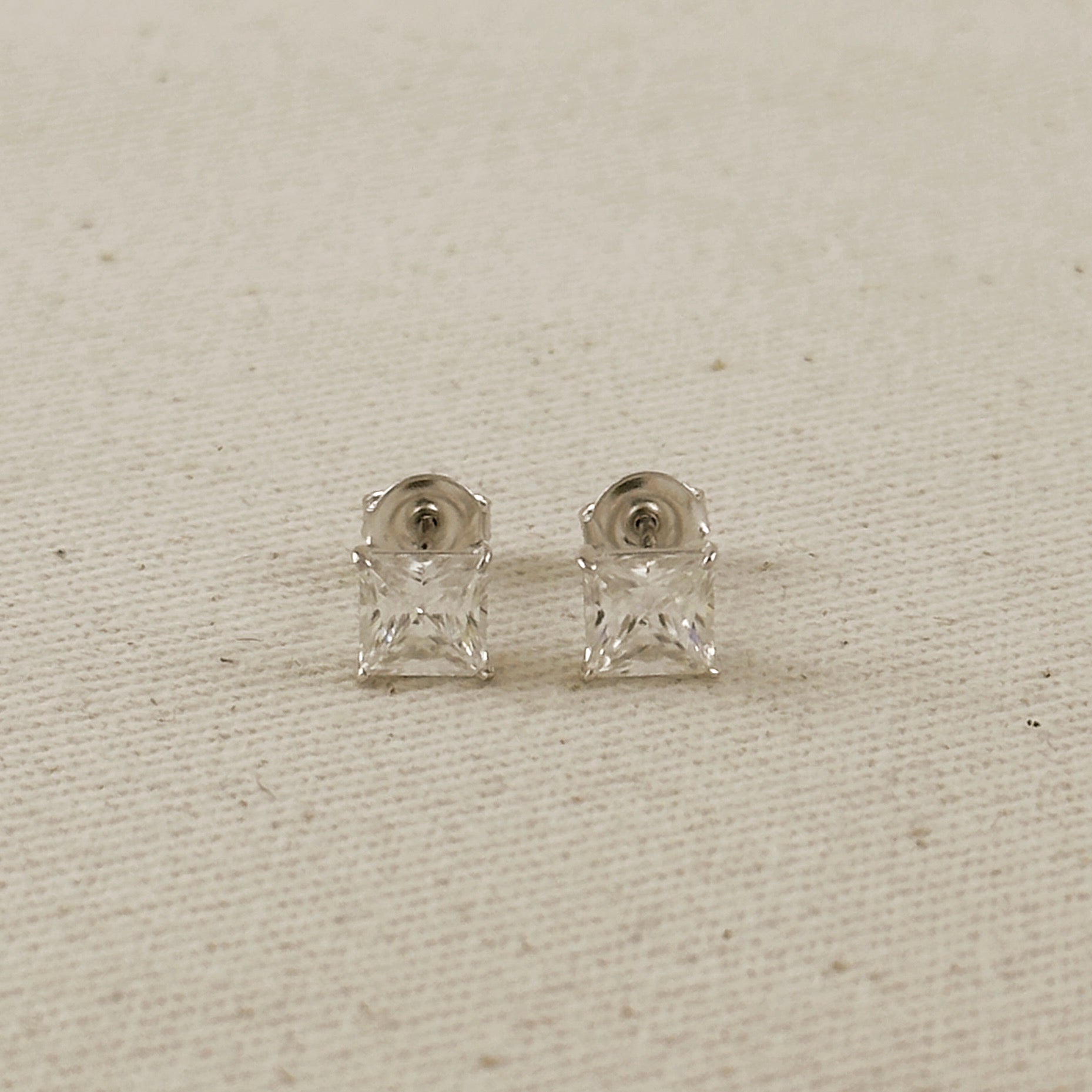 .925 Sterling Silver Rhodium Plated 6.0 mm Princess Cut Moissanite Stud
