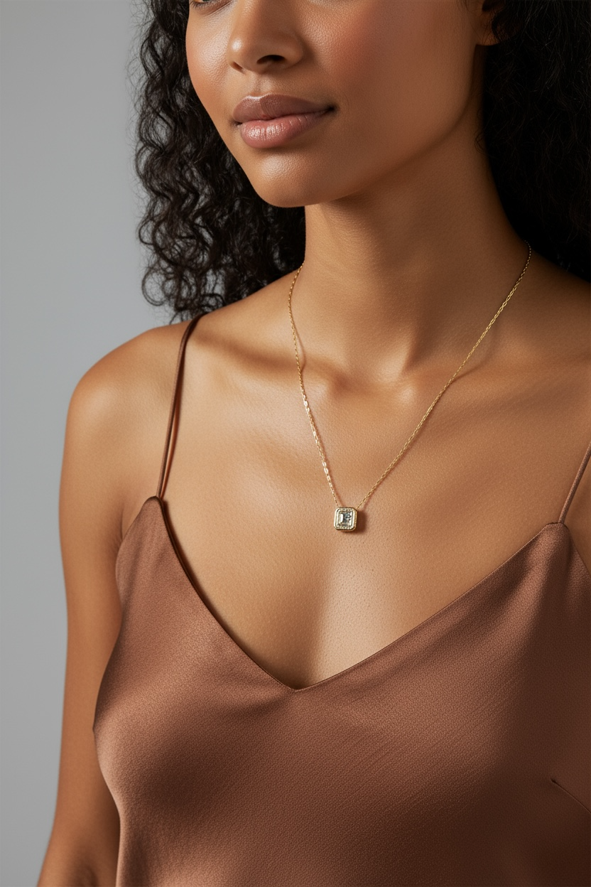 18K Gold Vermeil Bezel Princess Cut CZ Necklace