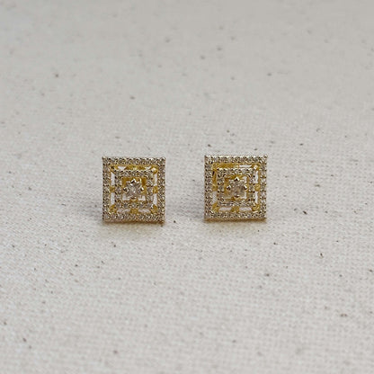 18k Gold Filled Micro CZ Princess Cut Stud Earrings