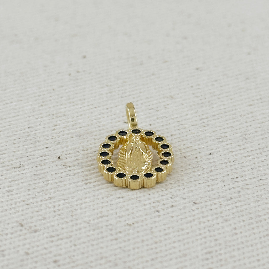 18k Gold Filled Lady of Guadalupe Pendant with Sapphire CZ Stones