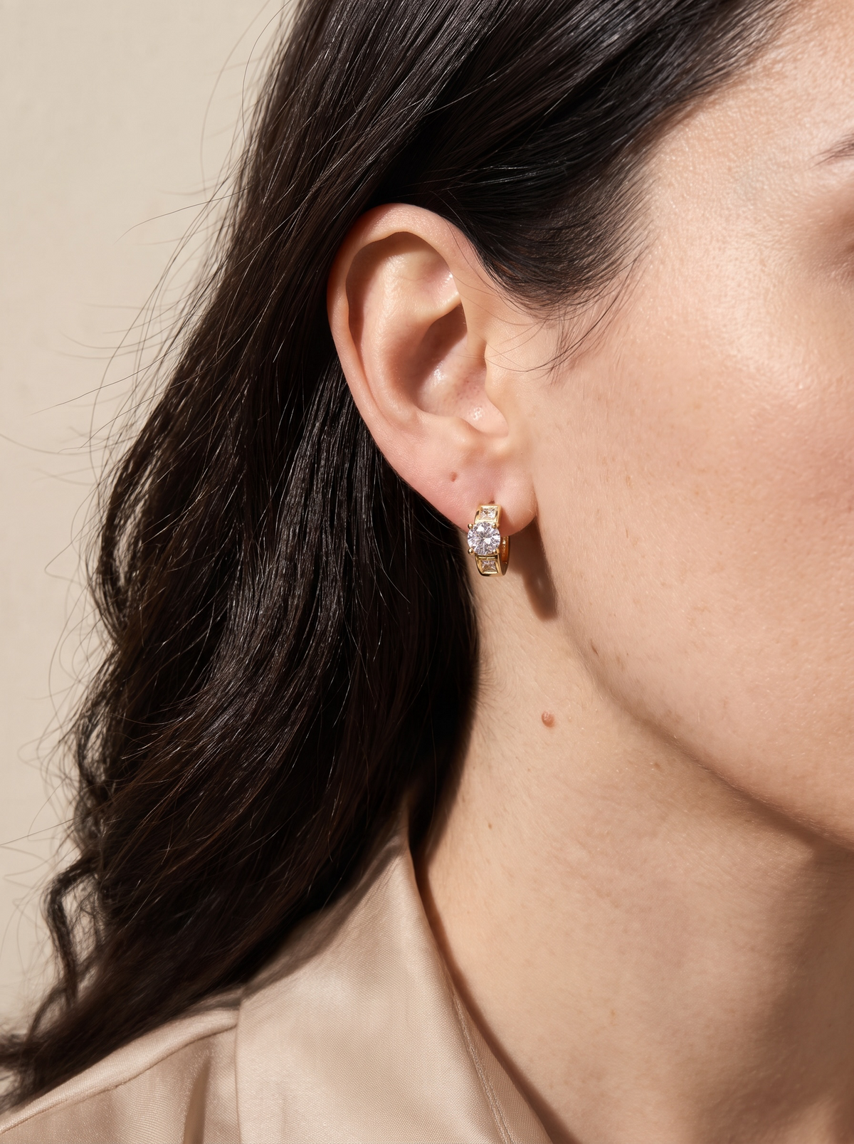18k Gold Filled CZ Huggie Earrings