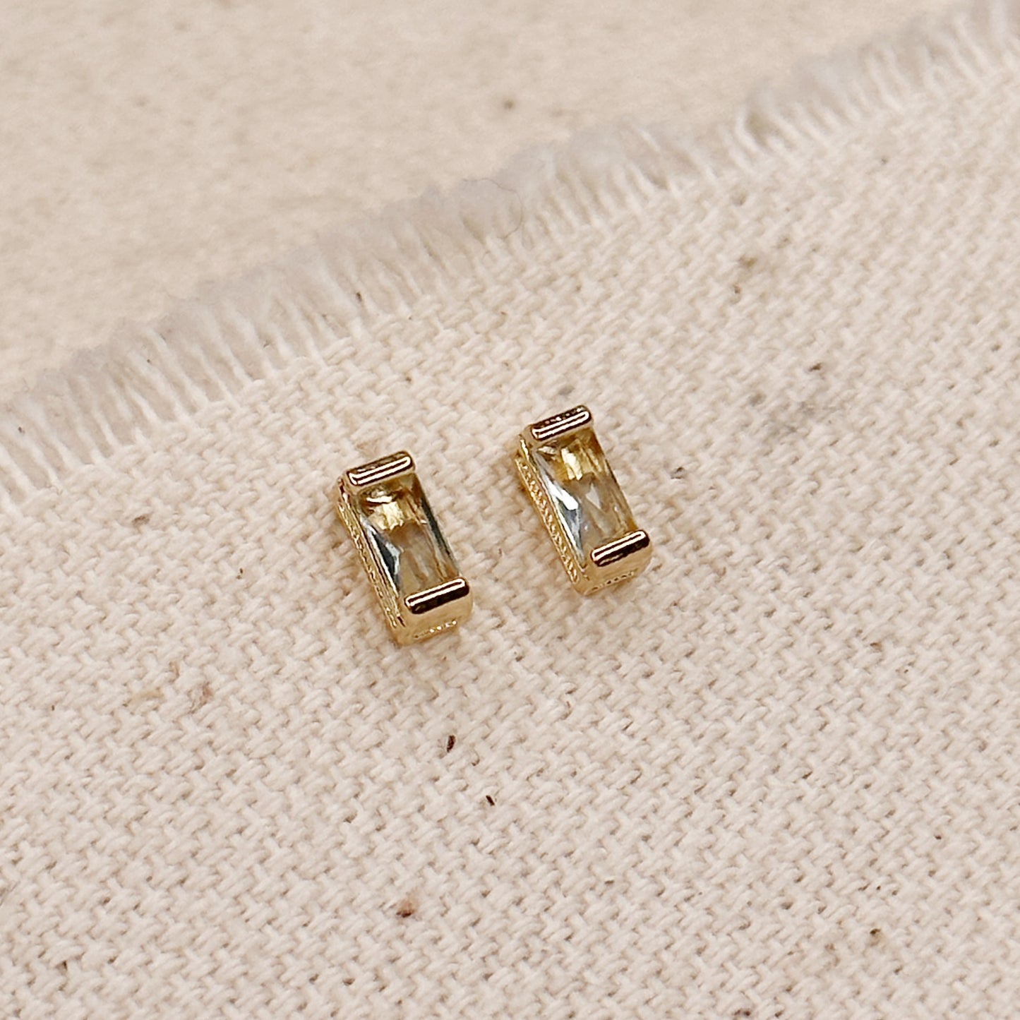 18k Gold Filled Baguette Birthstone Stud Earrings