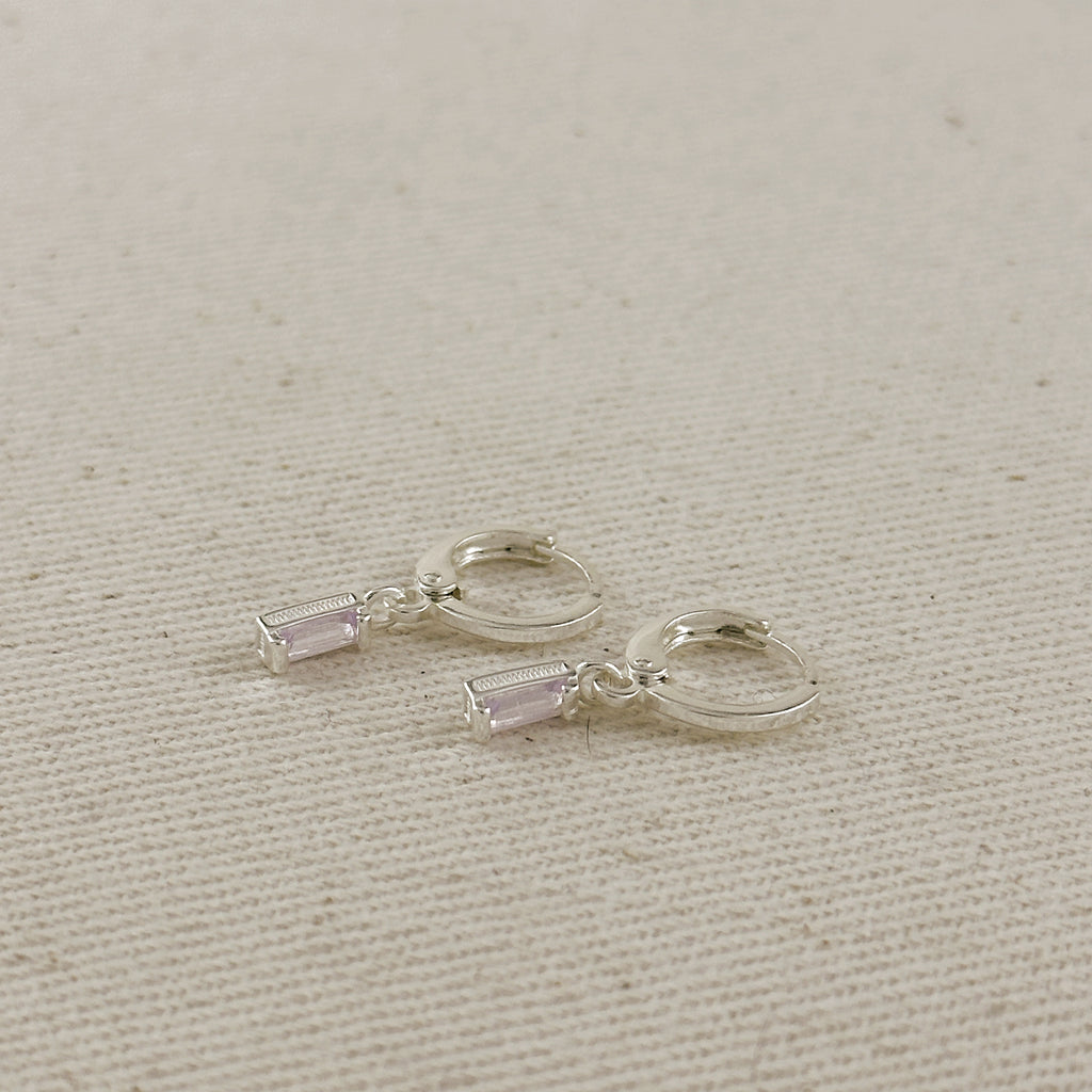 Silver Filled Baguette Birthstone Earrings