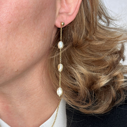 18k Gold Filled Spaced Baroque Pearl Drop Earrings