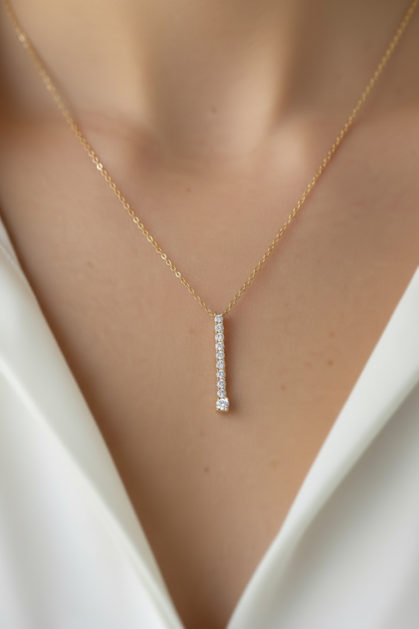 18k Gold Filled Vertical CZ Bar Necklace