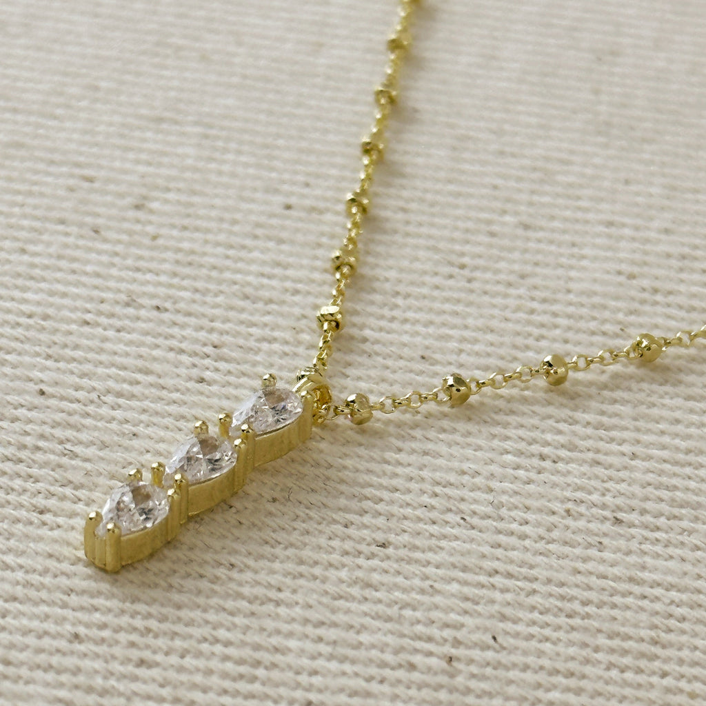 18k Gold Filled Triple CZ Drop Necklace
