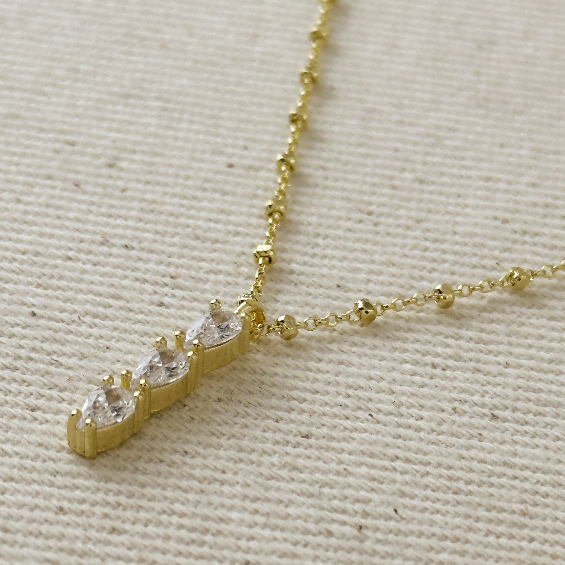 18k Gold Filled Triple CZ Drop Necklace