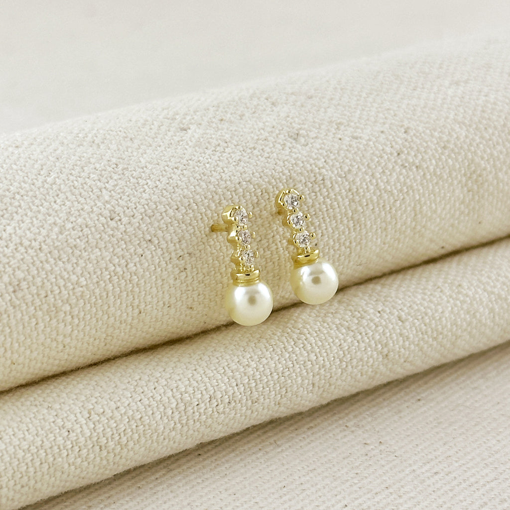 18k Gold Filled CZ & pearl Drop Stud Earrings