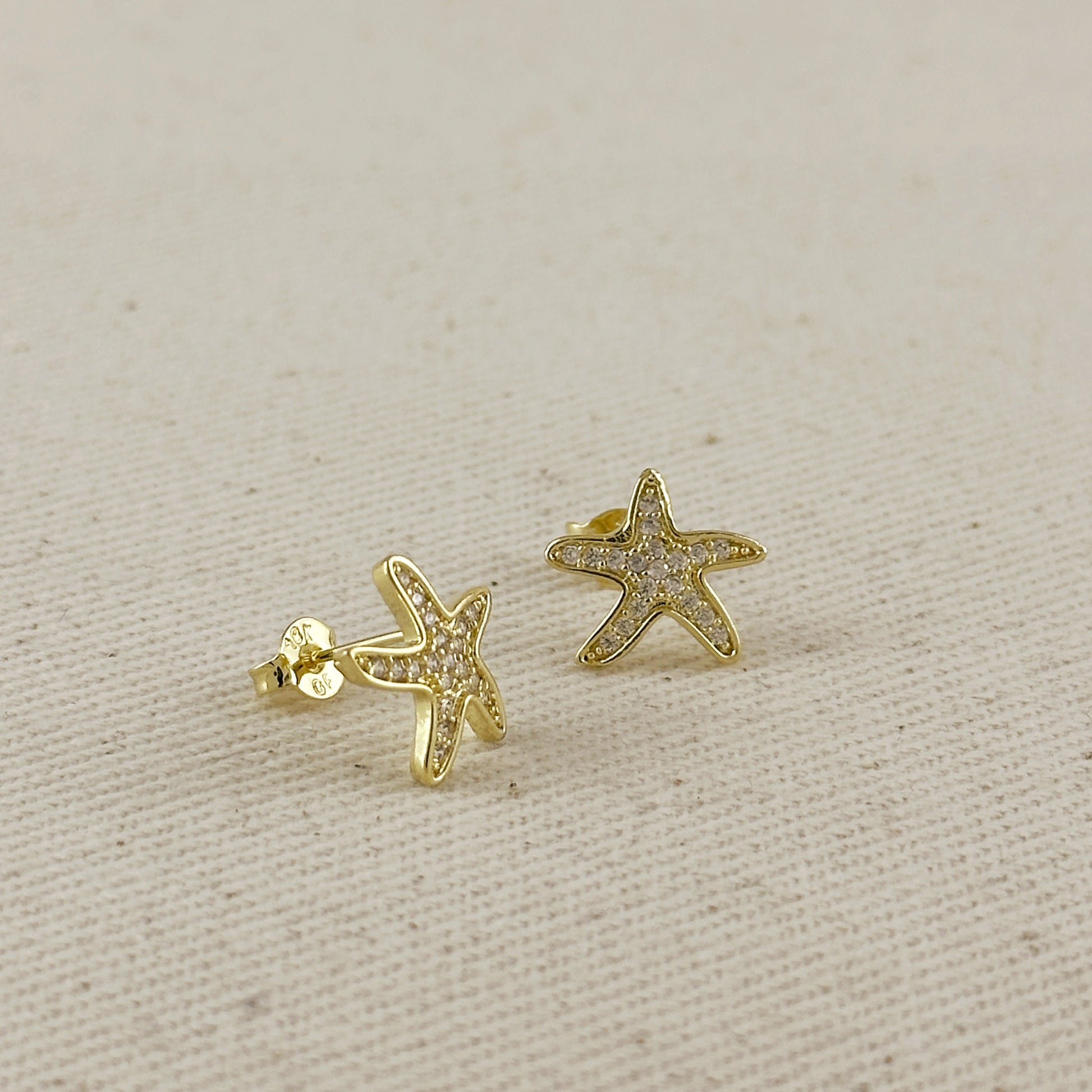 18k Gold Filled CZ Sea Star Stud Earrings