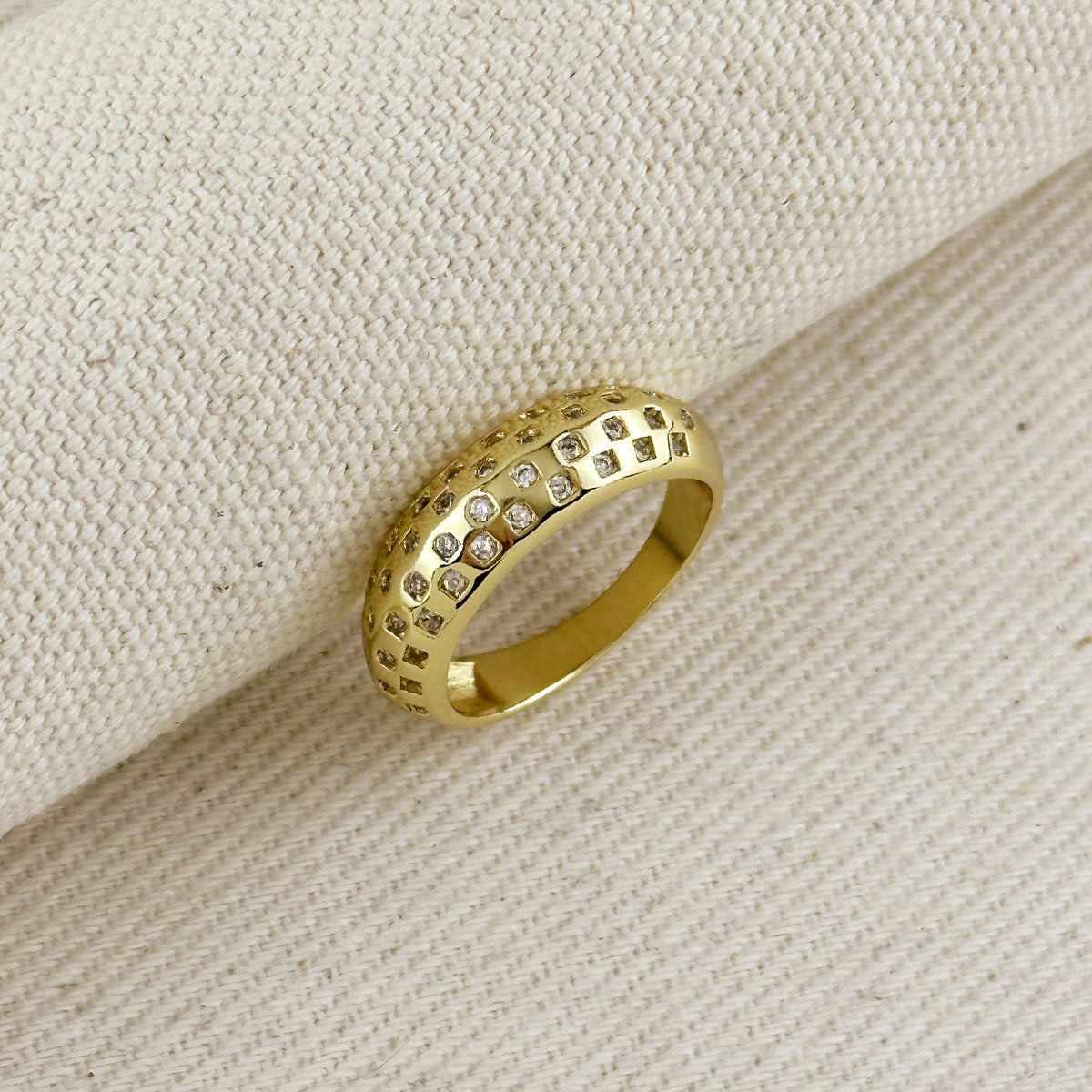 18k Gold Filled Pave Set CZ Dome Ring