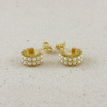 18k Gold Filled Petite Double Pearl C-Hoop Earrings