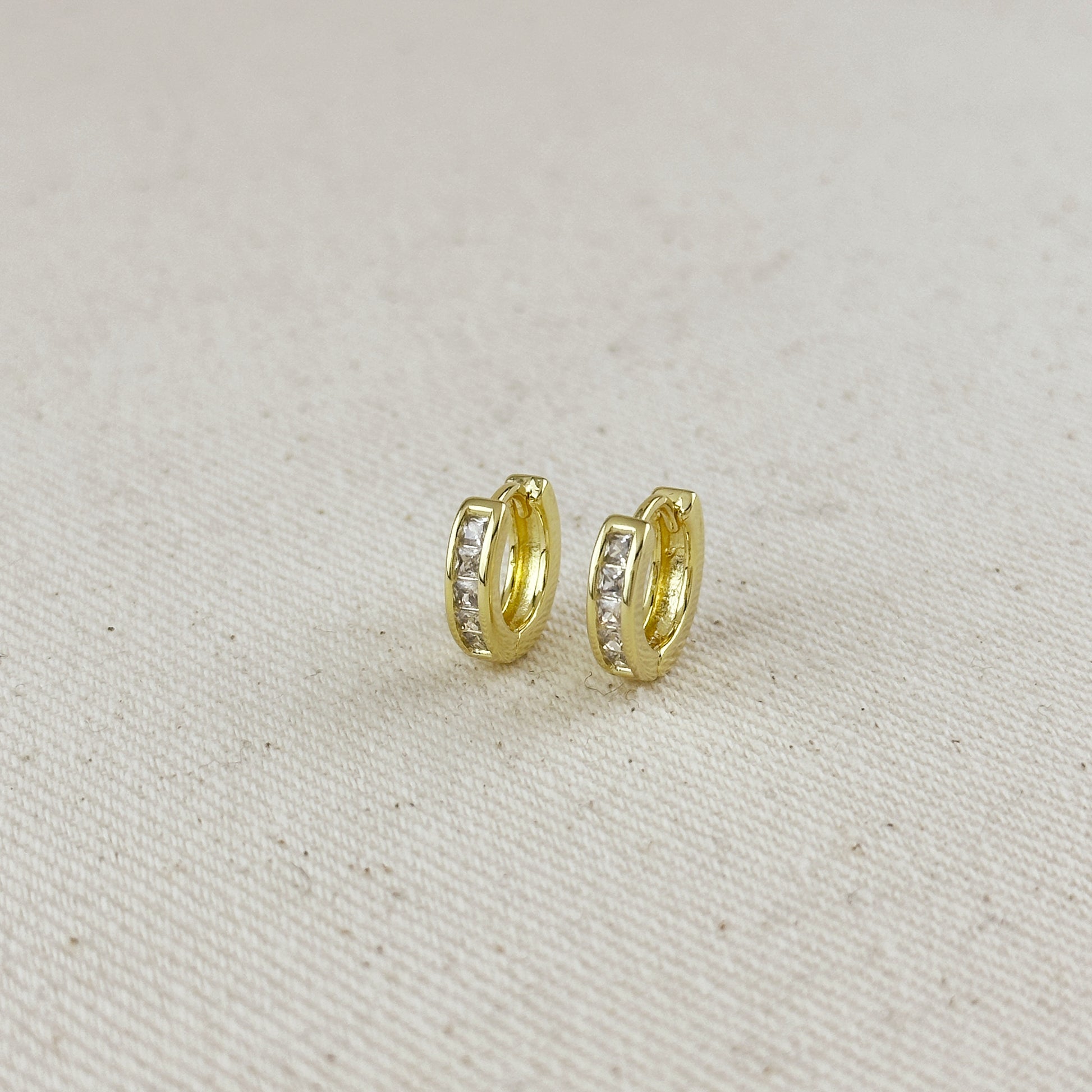 18k Gold Filled CZ Line Clicker Hoop Earrings