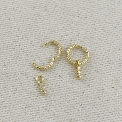 18k Gold Filled Mini Twisted Hoop Earrings With CZ Charm