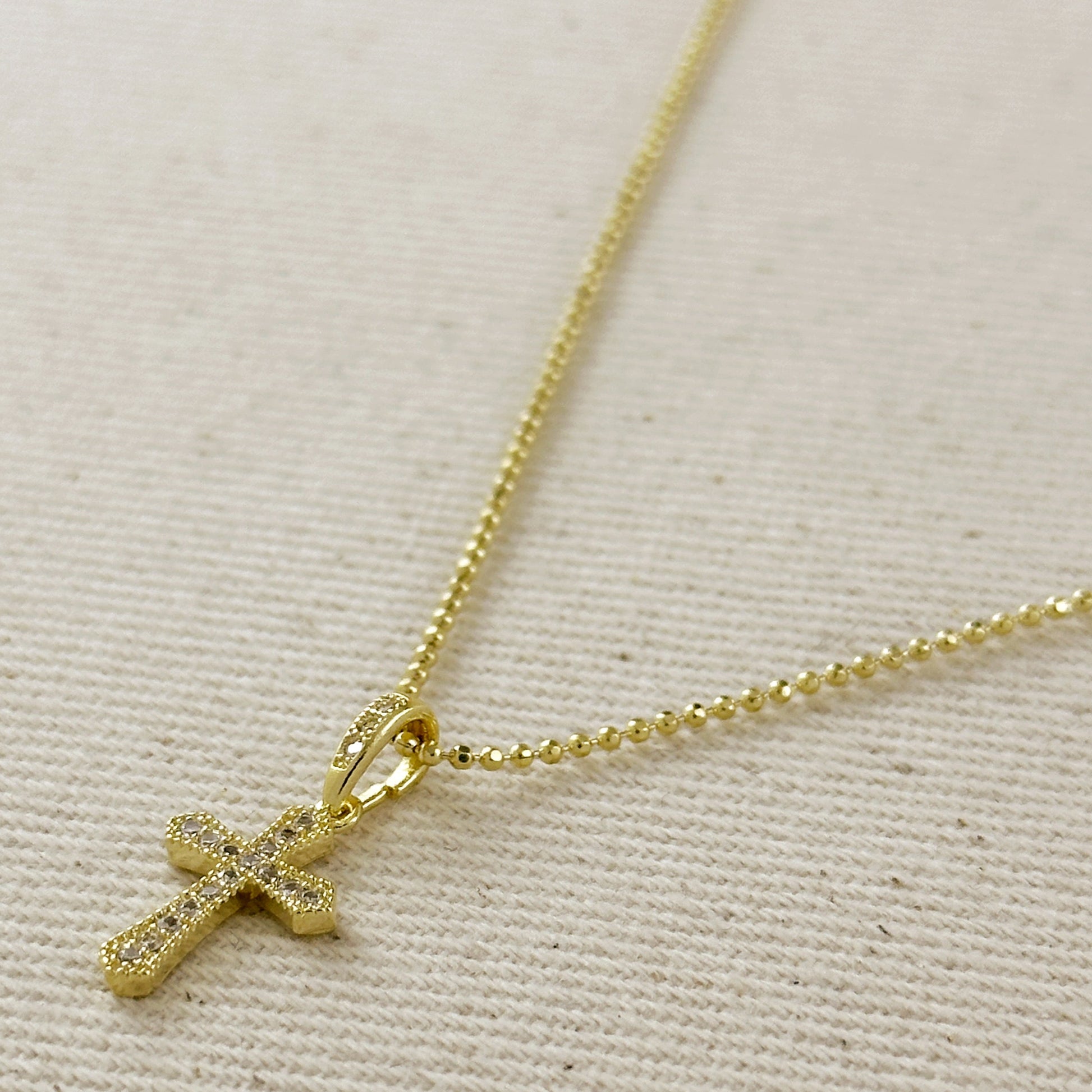 18k Gold Filled CZ Cross Necklace