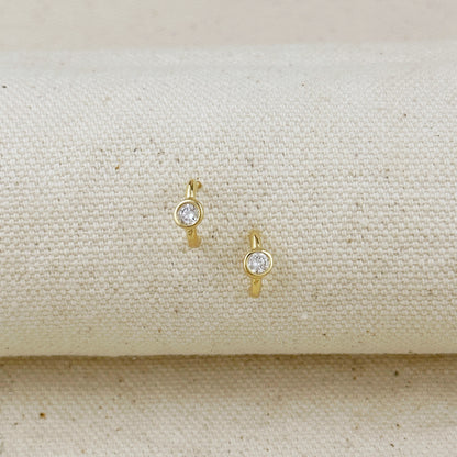 18k Gold Filled Solitaire Bezel CZ  C-Hoop Earrings