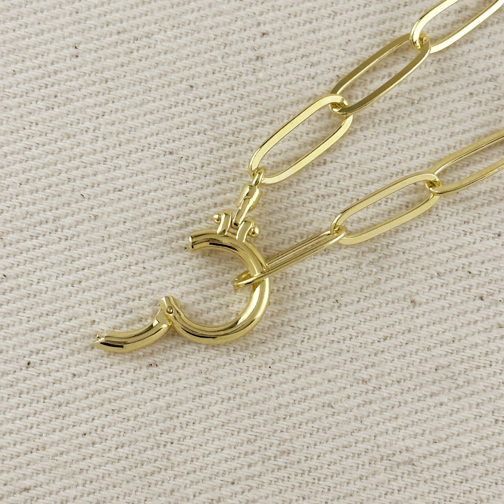 18k Gold Filled Paperclip Chain With Round Clicker Clasp Bracelet