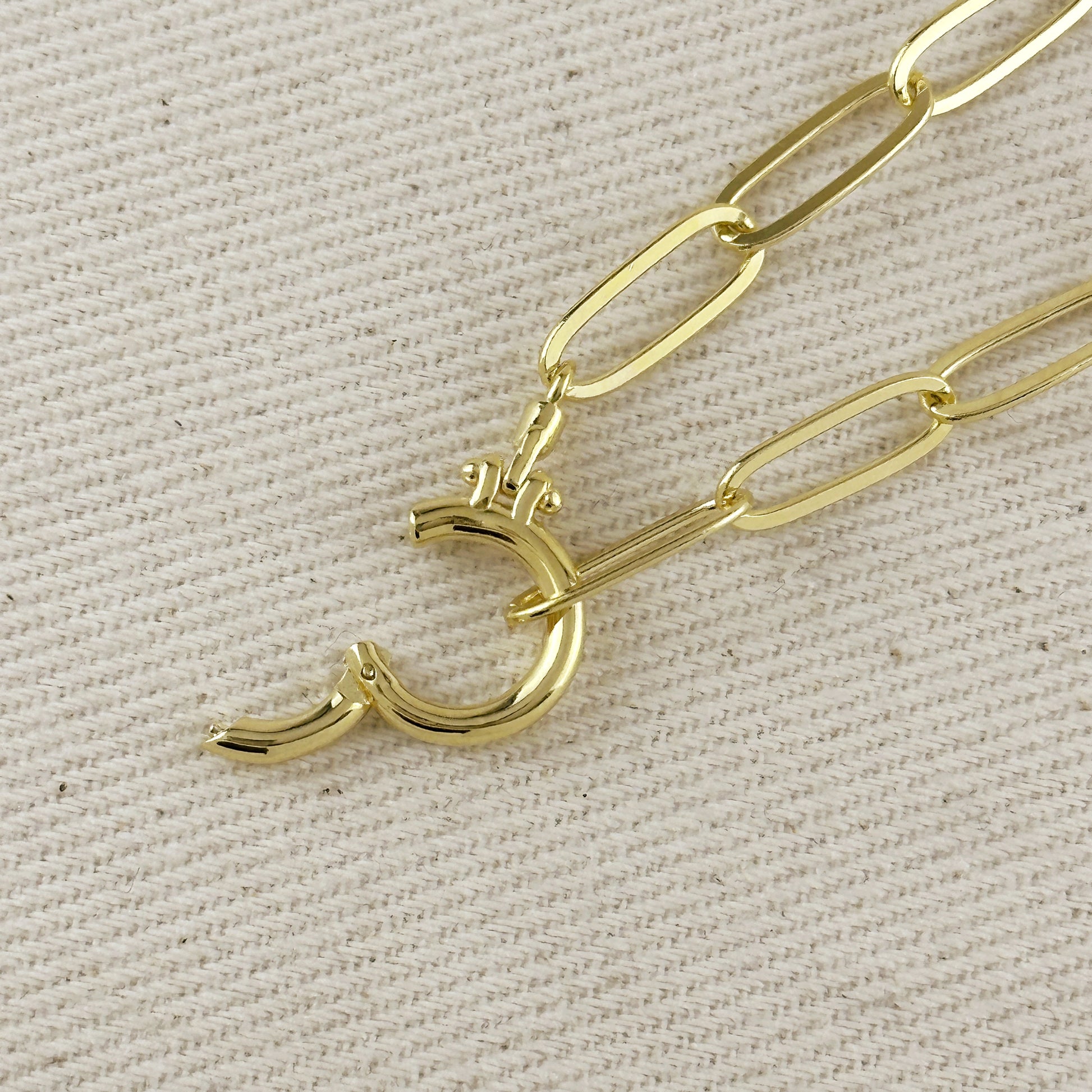18k Gold Filled Paperclip Chain With Round Clicker Clasp Bracelet