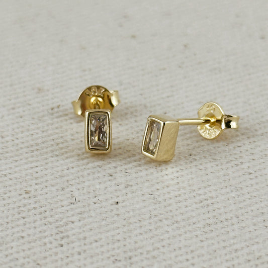 18k Gold Filled Mini Bezel Baguette Stud Earrings