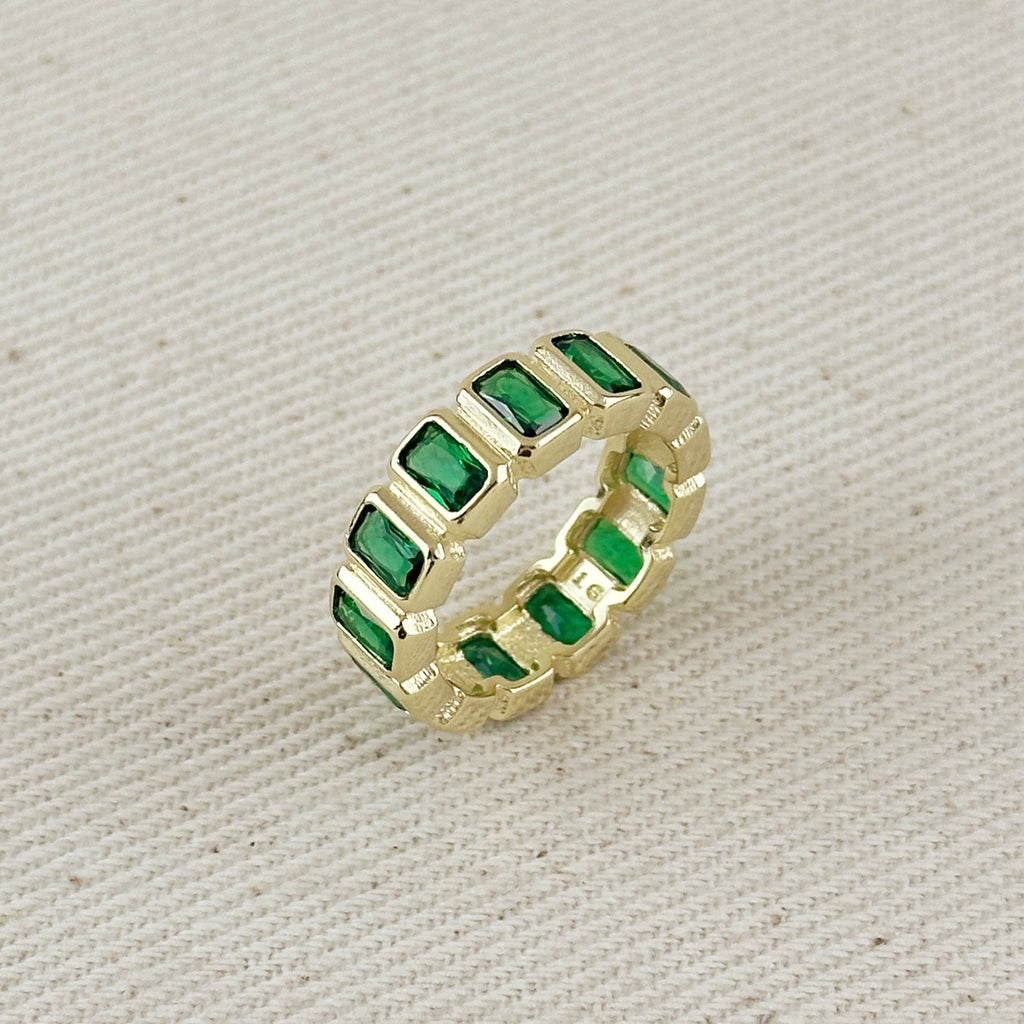 18k Gold Filled Chunky Emerald CZ Eternity Band Ring