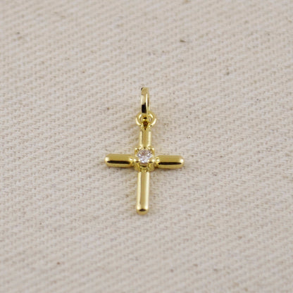 18k Gold Filled Polished Cross With CZ Detail Pendant