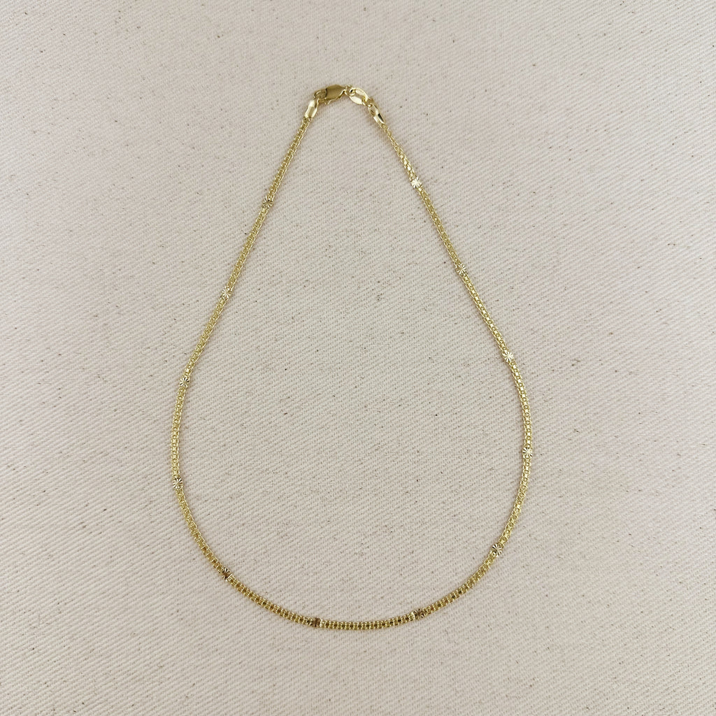 18k Gold Filled 2.5mm Mesh Chain with Diamond Cut Pressed Detail Necklace