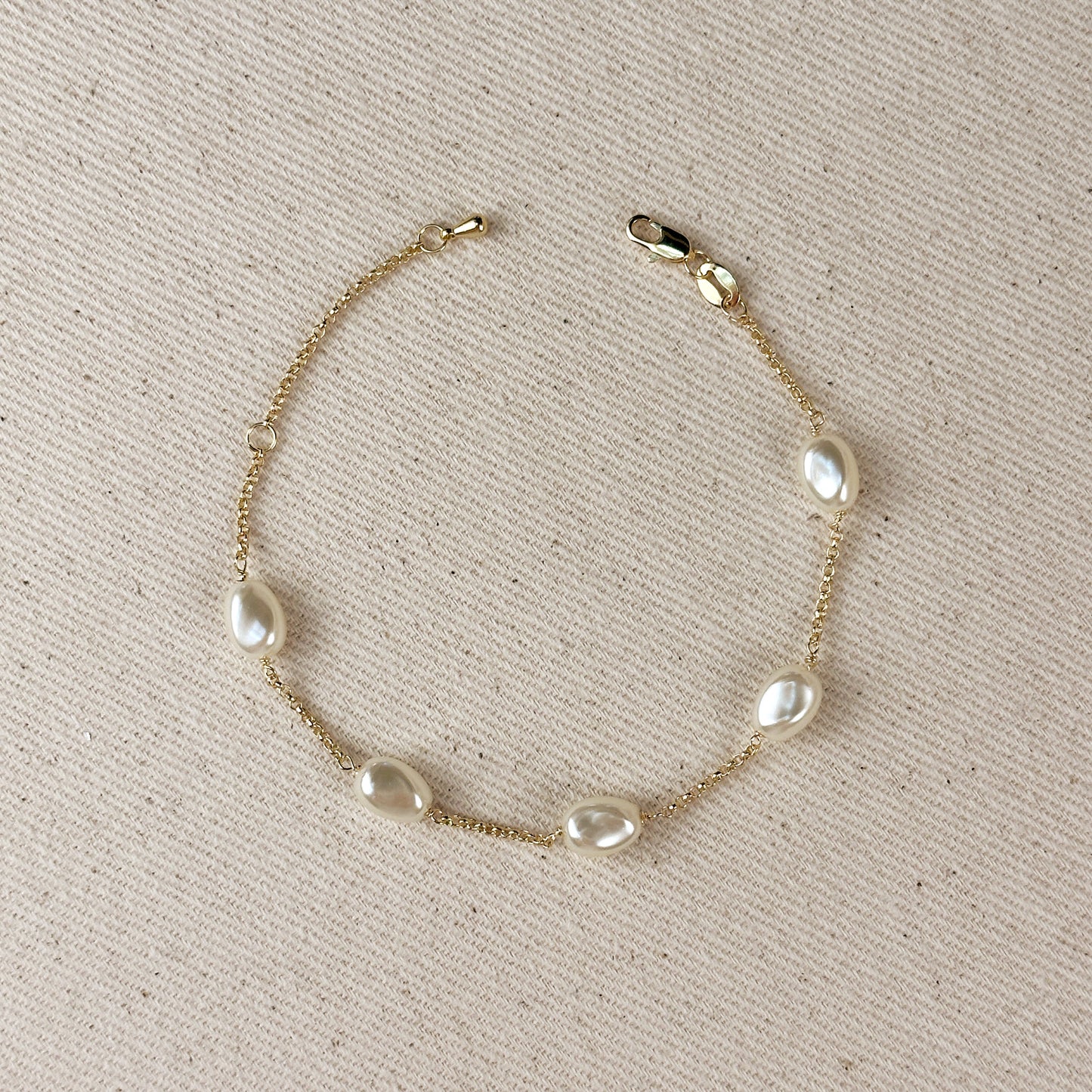 18k Gold Filled Spaced Baroque Pearl Bracelet