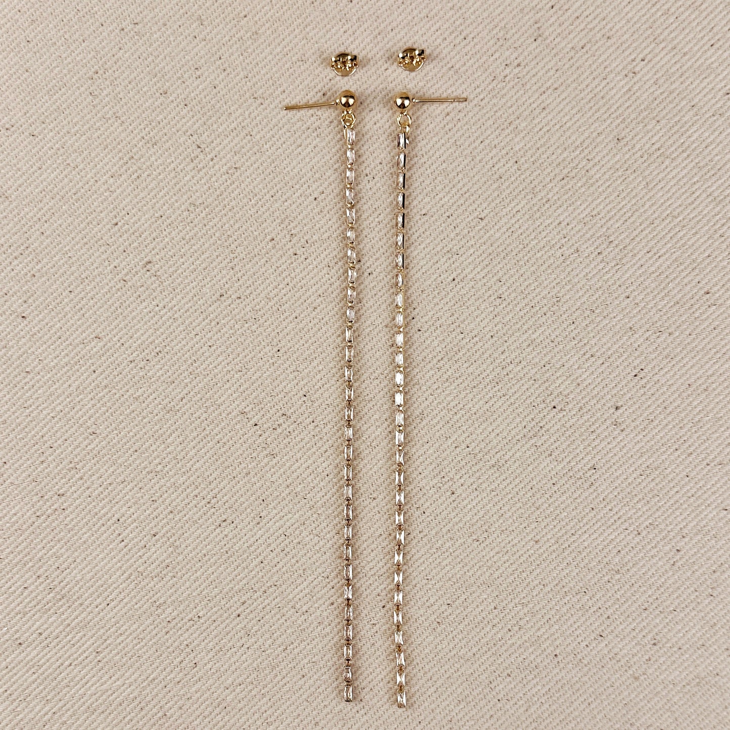 18k Gold Filled Baguette Chain Drop Earrings