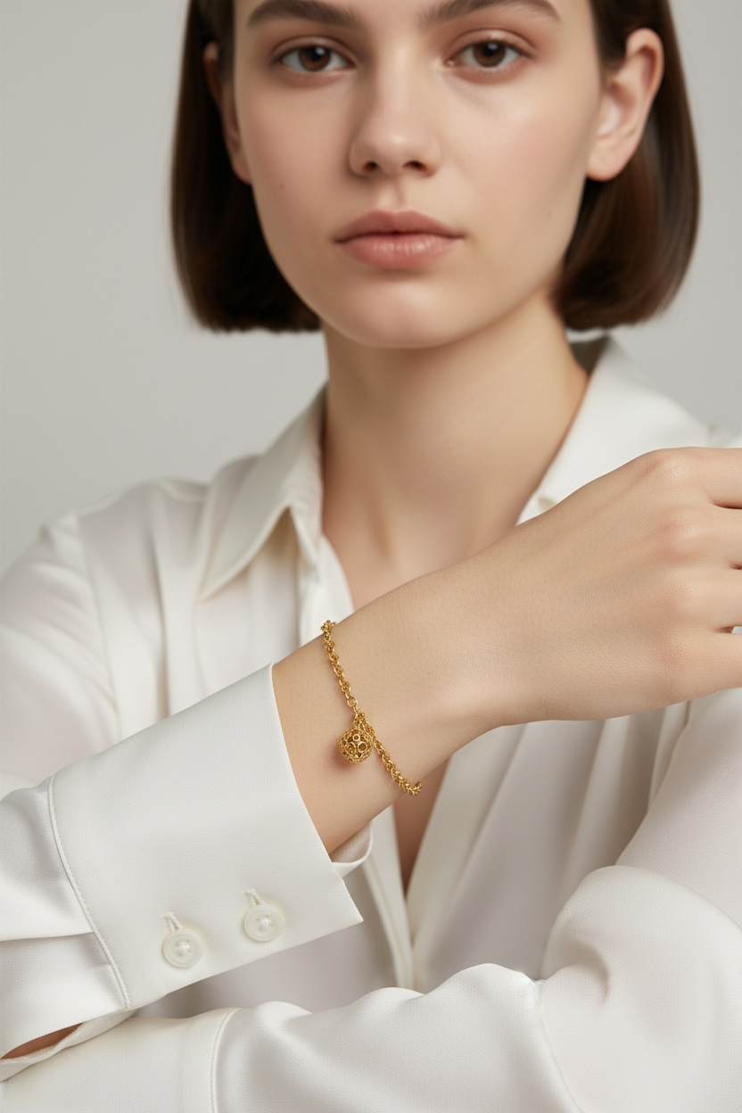 Rollo Chain With Crystal Ball Charm Bracelet