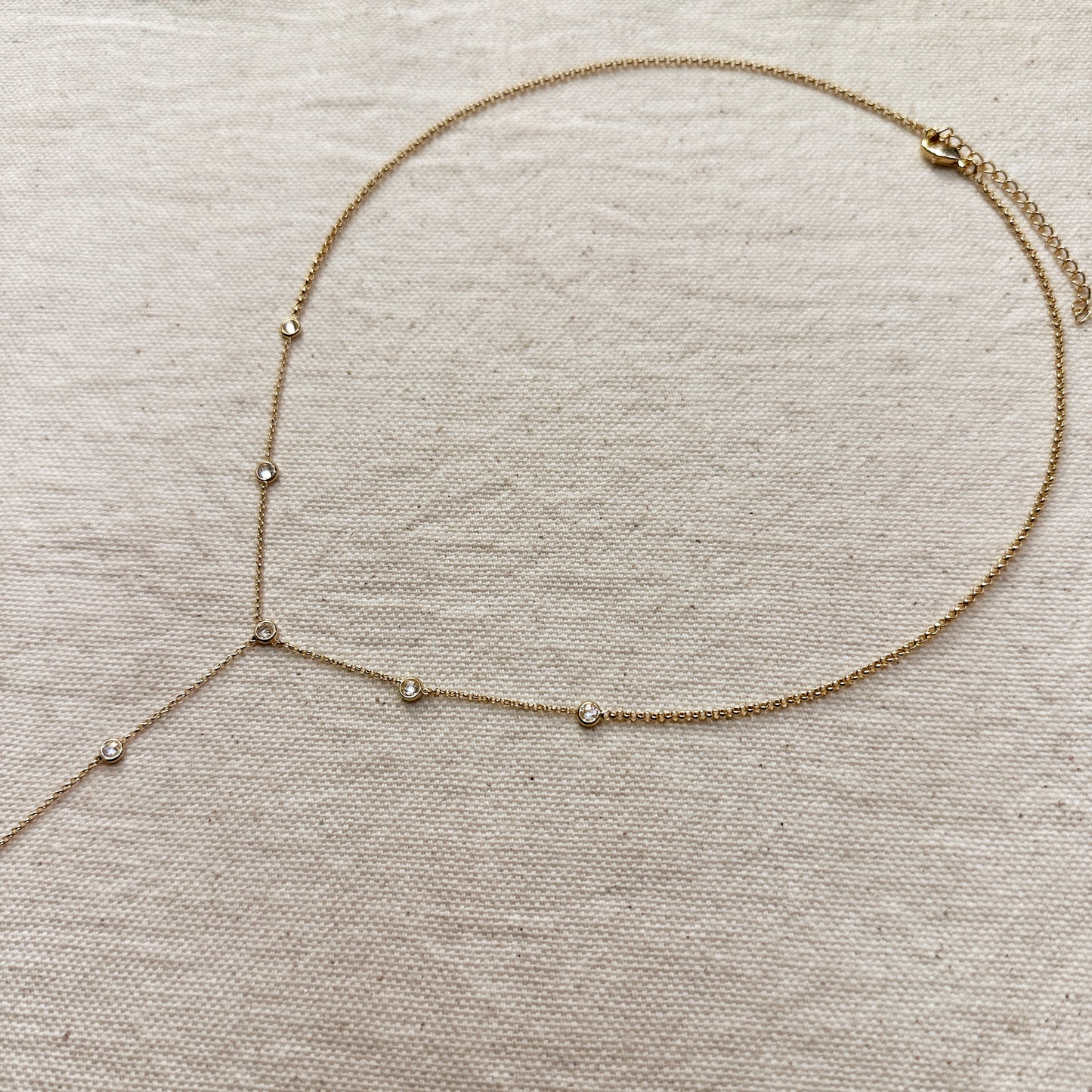 18k Gold Filled Lariat Necklace With Bezel CZ
