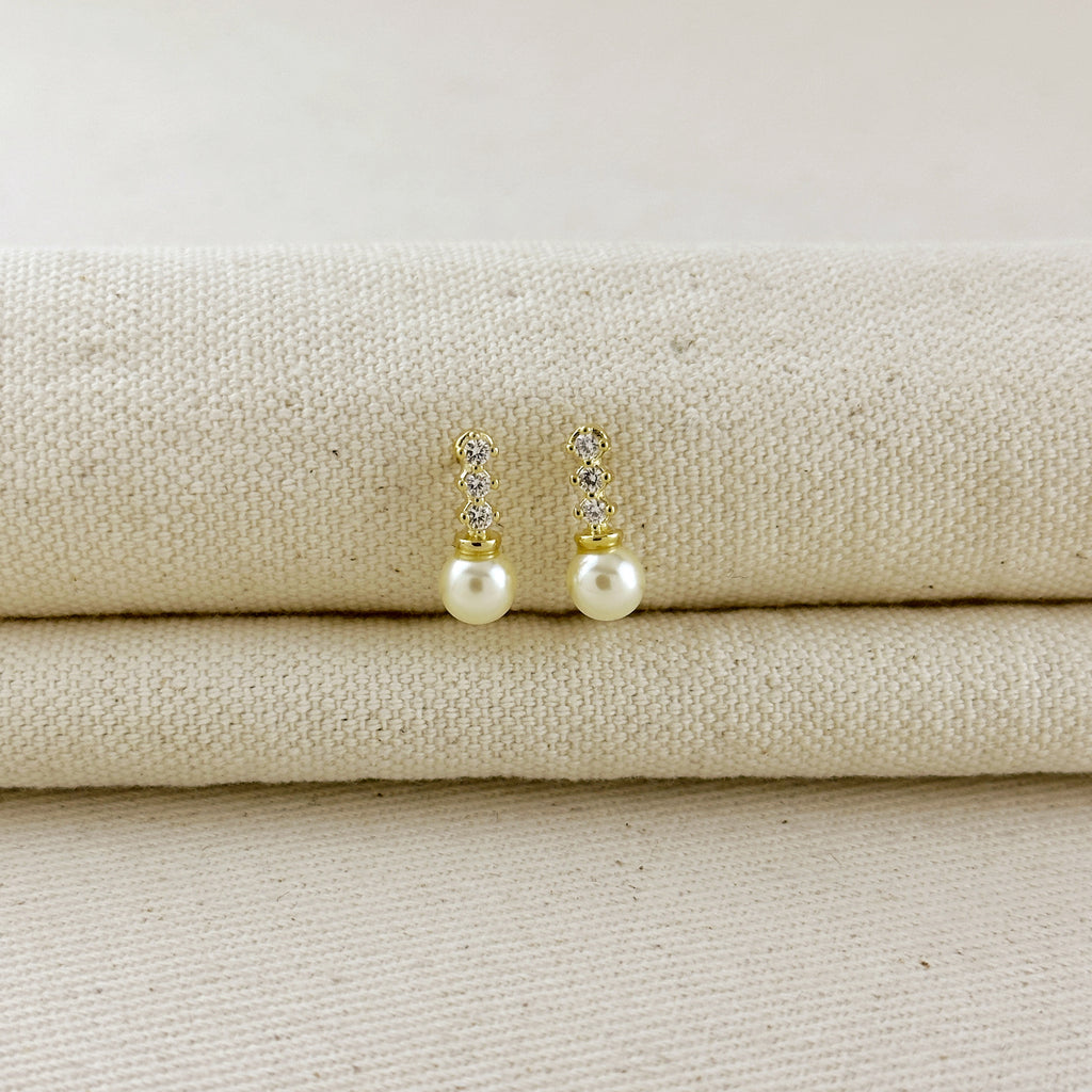 18k Gold Filled CZ & pearl Drop Stud Earrings