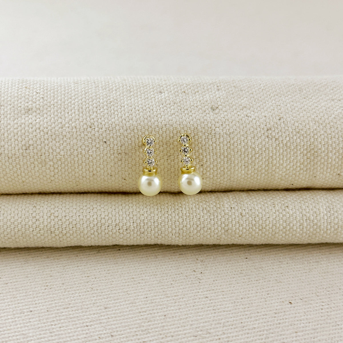 18k Gold Filled CZ & pearl Drop Stud Earrings